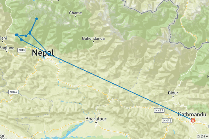 Map of Solo Annapurna Base Camp Trek