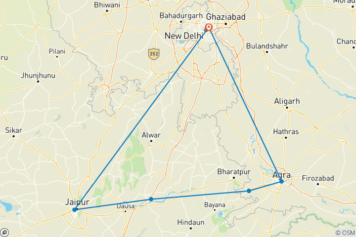 Map of Golden Triangle with Holi Festival ( Festival of colours )  6 Nights / 7 Days