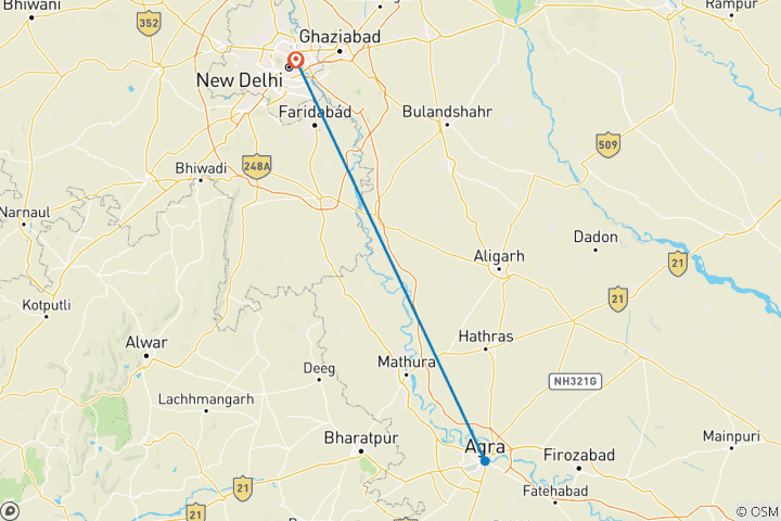 Kaart van 2-daagse Agra Overnachtingstour met 5 Sterren Hotels