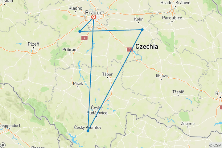 Carte du circuit 1 semaine le meilleur de la Bohême : Prague et les circuits du patrimoine de l'UNESCO