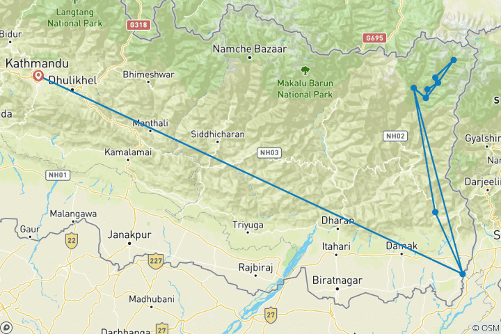 Carte du circuit Trekking au camp de base du Kanchenjunga Nord
