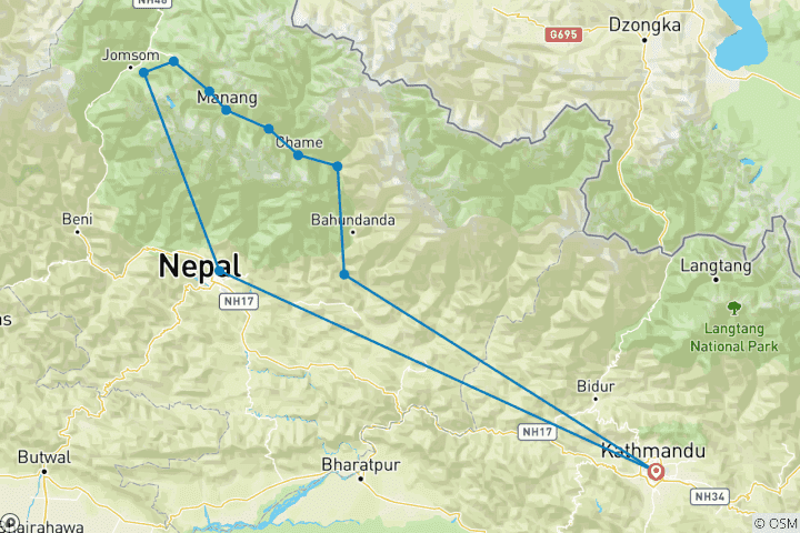 Map of Annapurna Circuit Tilicho Trek