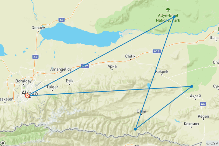 Map of Classic Golden ring of Zhetysu tour (camping)