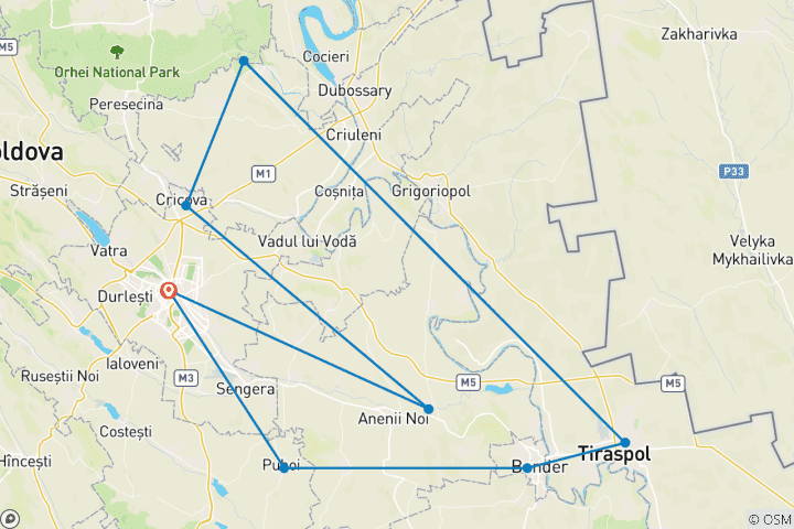 Map of Exclusive Wine & Gastro Trip in Moldova