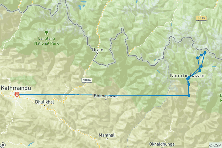 Mapa de Excursionismo en campamento base del Everest 15 días