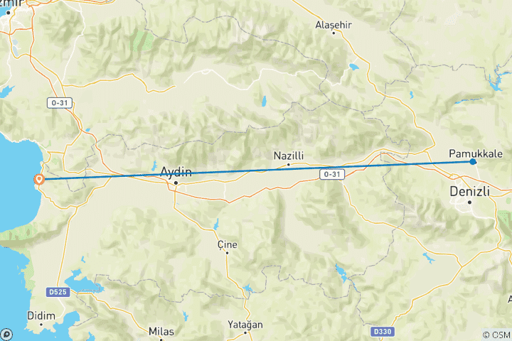 Kaart van Kusadasi Essentials - 3 Dagen met Efeze & Pamukkale Rondleidingen