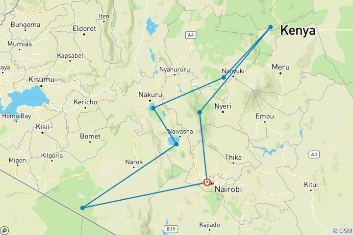 Map of 10 Days Kenya Family Lodge Safari to Masai Mara & Beyond