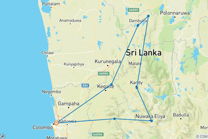 Map of 2 Nights 3 Days Sri Lanka Package