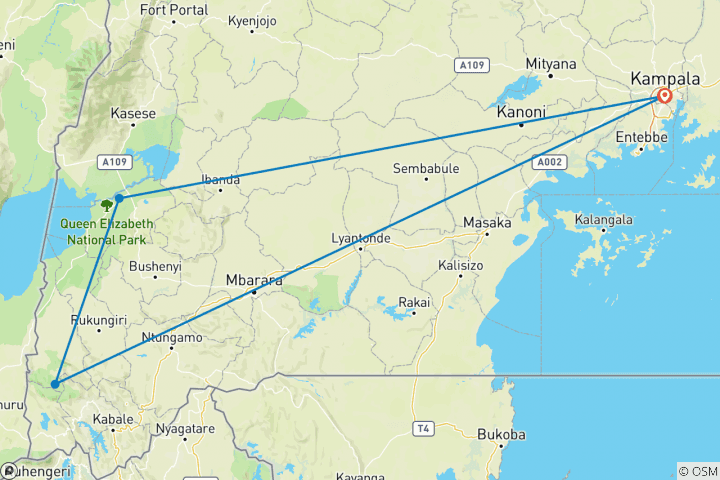 Map of 5 DAYS WILDLIFE AND GORILLA TRACKING SAFARI