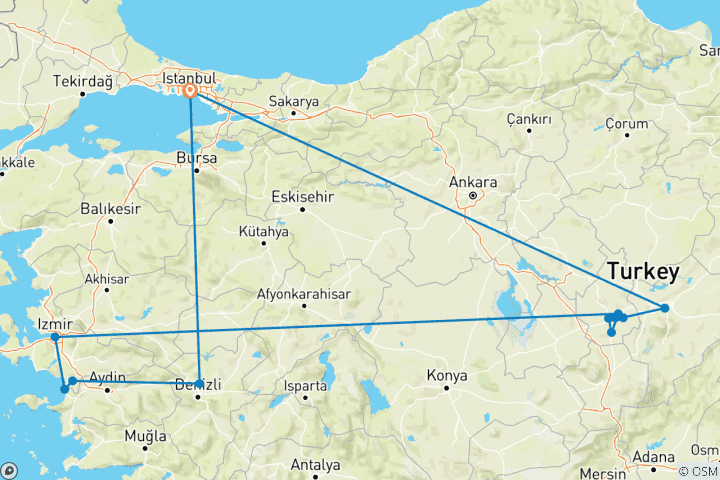 Carte du circuit Anatolian Crossroads avec 3 vols