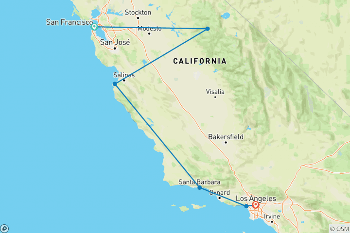 Mapa de Lo mejor de California - Grupos reducidos, 9 días