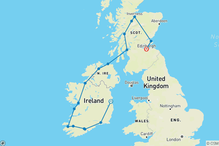 Map of Best of Ireland & Scotland (Small Groups, 14 Days)