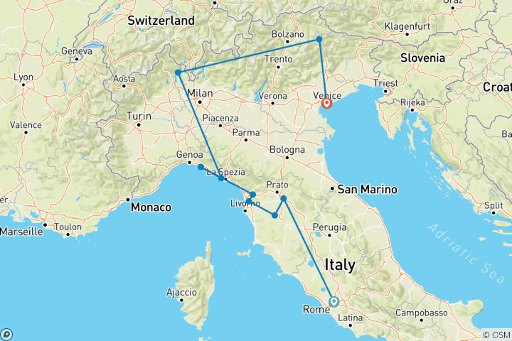 Map of Italian Elegance (Small Groups, 12 Days)