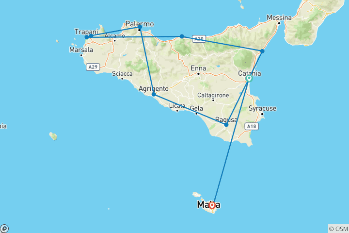 Map of Sicily in Depth (Small Groups, End Malta, 4 Days, 11 Days)