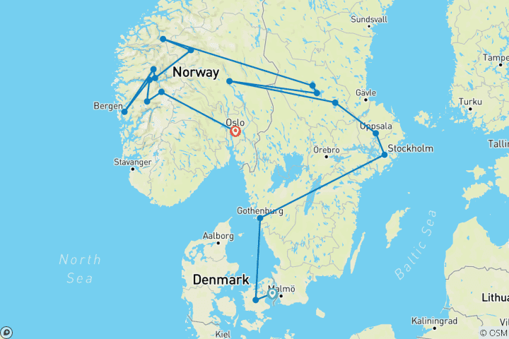 Map of Spectacular Scandinavia and its Fjords (Small Groups)