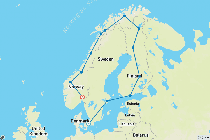 Map of Grand Scandinavia (Small Groups, 20 Days)