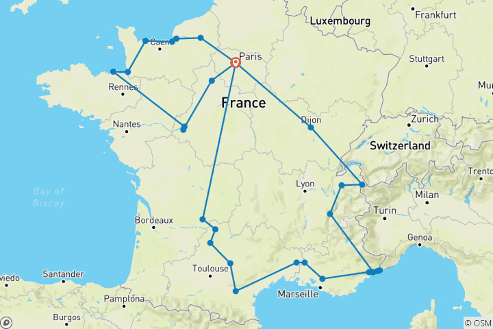 Carte du circuit Patrimoine français - petits groupes, 22 jours