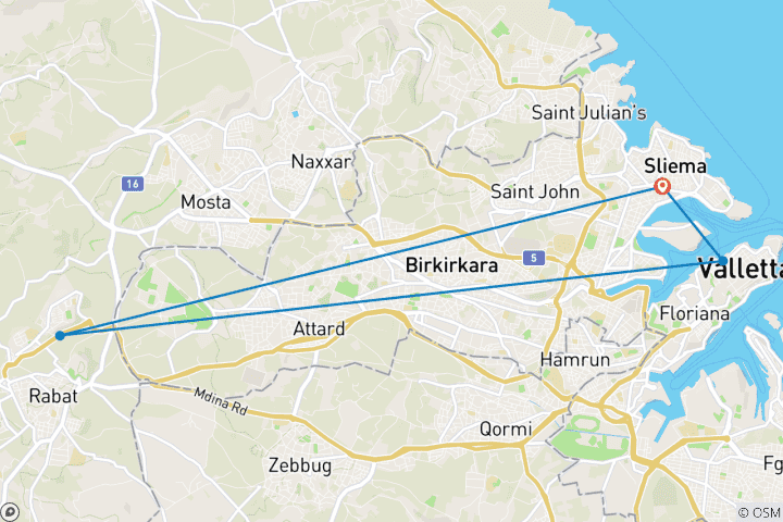 Map of Easy Pace Malta (Small Groups, 6 Days)