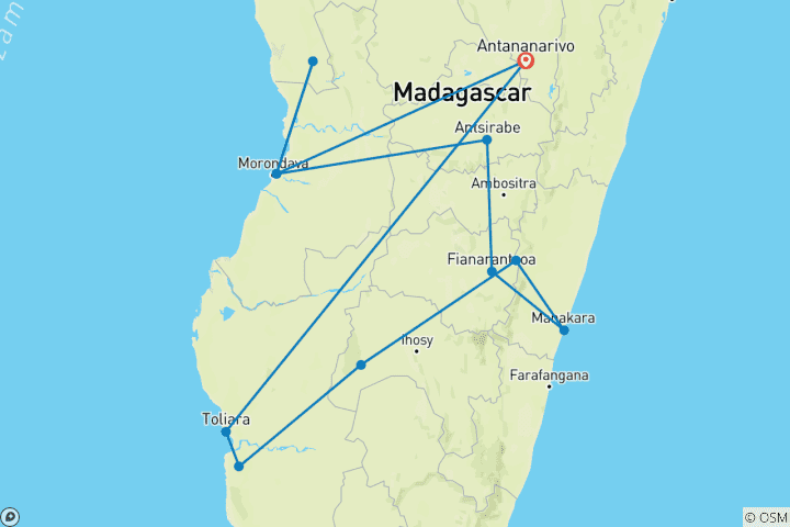 Kaart van Madagaskar Zuid in de 4 hoeken