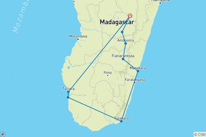 Carte du circuit Grande aventure à l'extrême sud de Madagascar