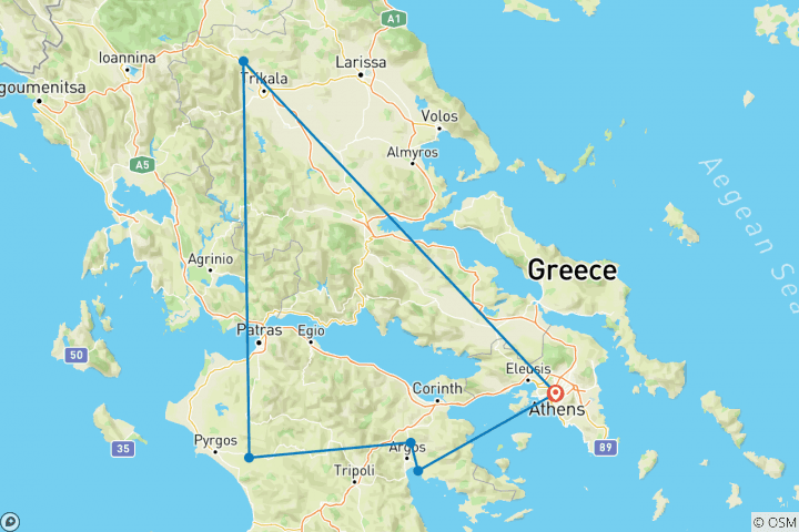 Kaart van De glorie van Griekenland - een rondreis in kleine groep - 7 dagen