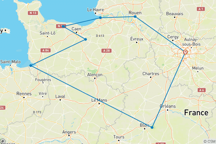 Mapa de Tesoros de Francia, incluida Normandía (8 Días)