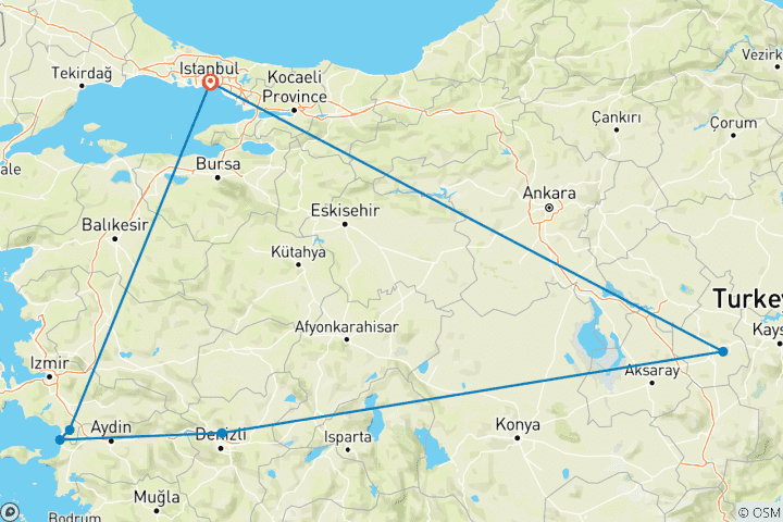 Carte du circuit Éphèse, Pamukkale et Cappadoce en 5 jours