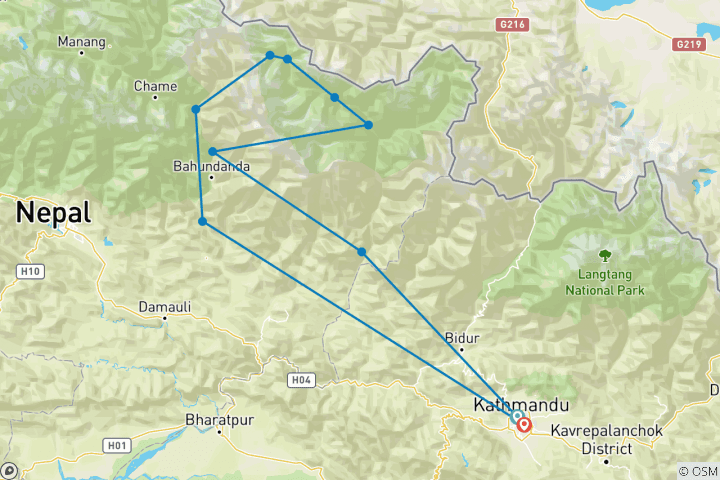 Carte du circuit Trekking sur le circuit du Manaslu