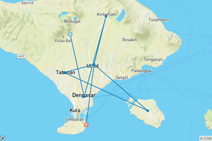 Carte du circuit 8 jours - Le meilleur de Bali et Nusa Penida