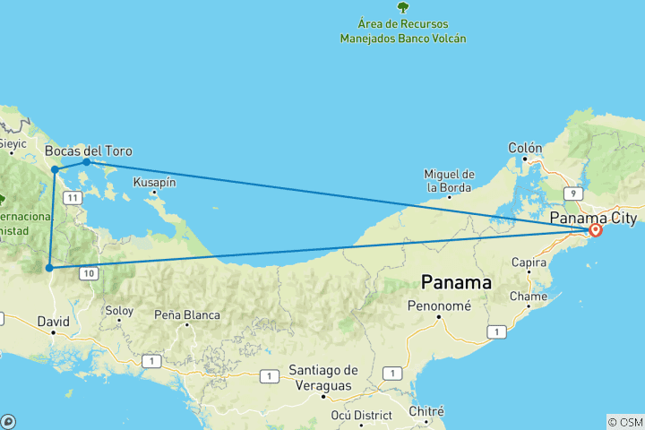 Carte du circuit Les saveurs du Panama : Jungle, café et mer en 9 jours