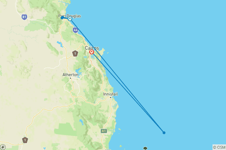 Carte du circuit Récifs tropicaux et forêt tropicale (court séjour)