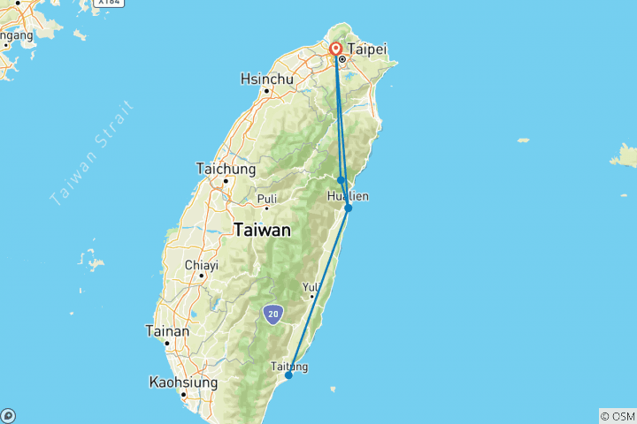 Map of Premium 5 days  Eastern and Taroko Gorge Tour