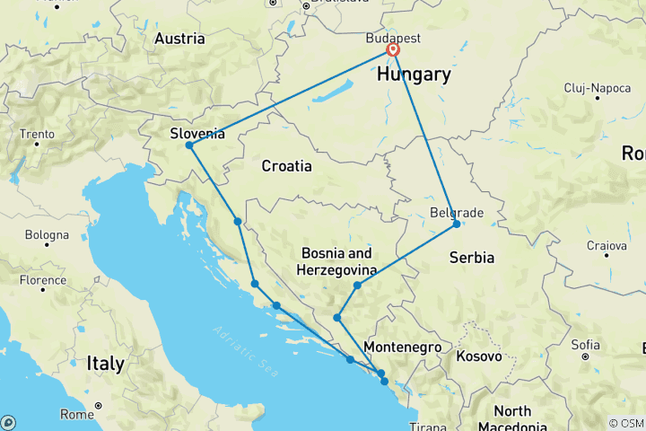 Map of Best of Balkans (Start Budapest, 15 Days)