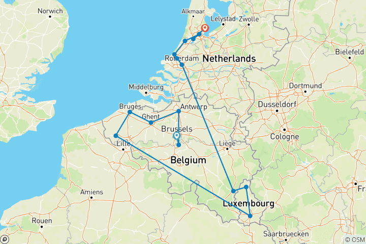Map of Country Roads of Belgium, Luxembourg & the Netherlands (Small Groups)