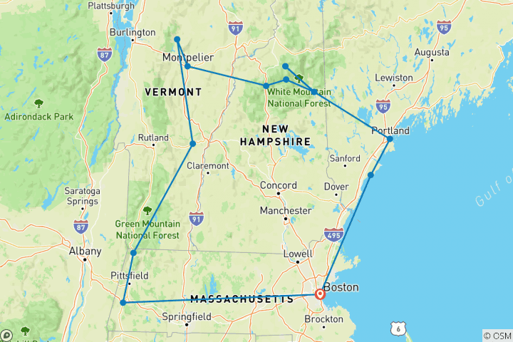 Karte von New England Herbstlaub (Kleine Gruppen, 8 Tage)