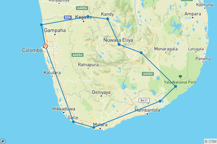 Map of Sri Lanka 7 Days Tour Package