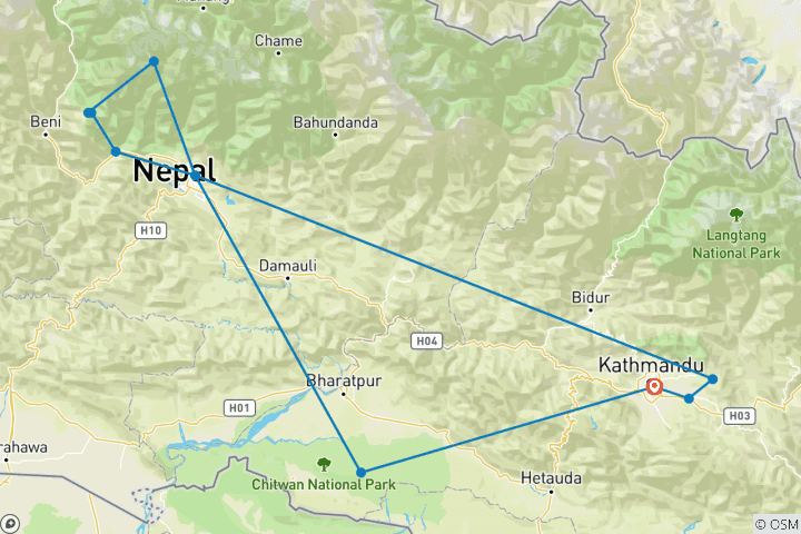 Map of Nepal Photography Tour - 12 days