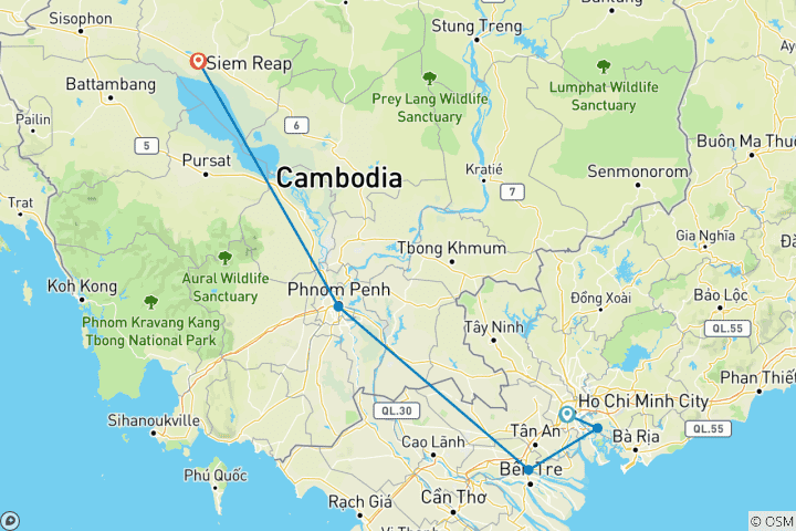 Map of Southern Vietnam and Cambodia 8 days