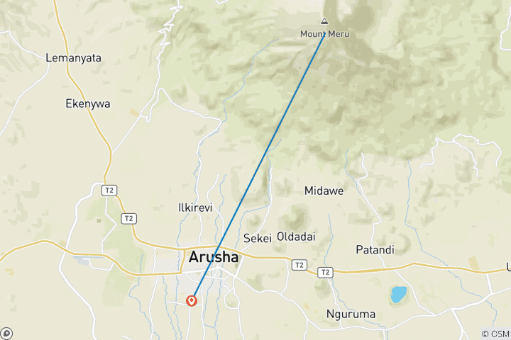 Map of 4 Days Climb Mount Meru in Tanzania.