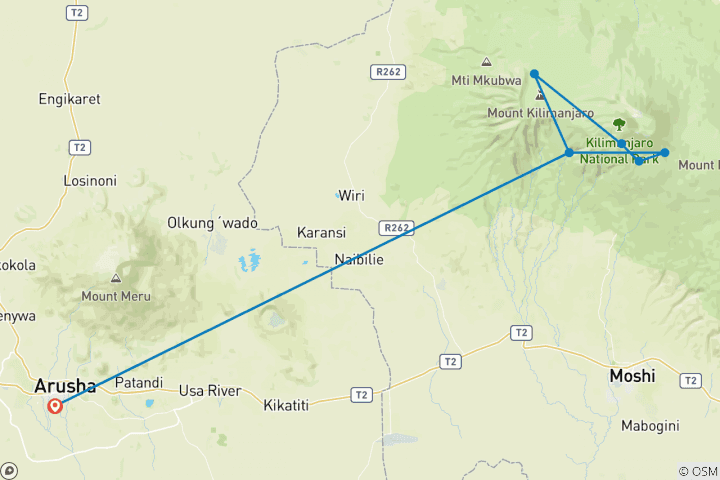 Carte du circuit 6 jours Route de Machame