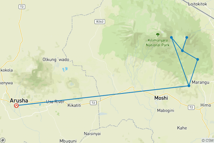 Map of 6 days climb Kilimanjaro Marangu Route