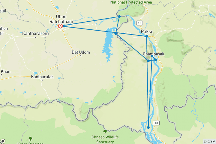 Kaart van Zuidelijk Laos per fiets