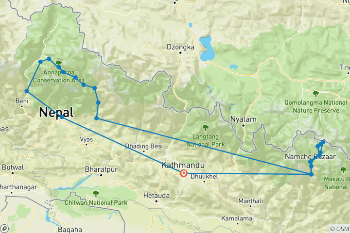 Carte du circuit Camp de base de l'Everest et circuit de l'Annapurna