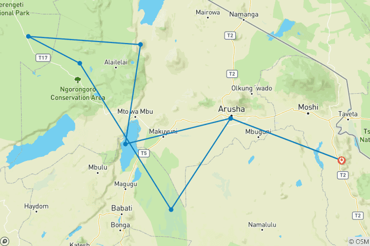 Map of 10 Days Tented lodge safaris