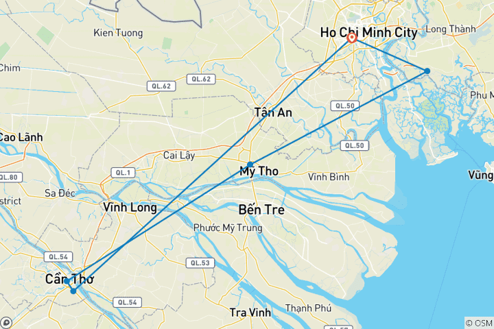 Map of Classic Sai Gon 6 Days 5 Nights (Ho Chi Minh- My Tho- Can Tho- Motorbike tour)