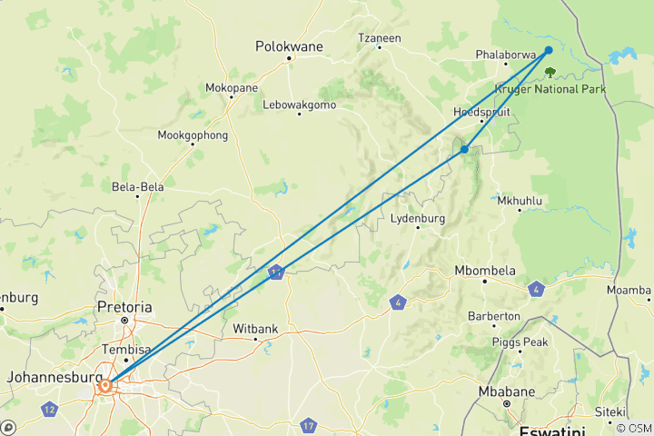 Map of 4 Day | Kruger National Park & Panorama Route Tour