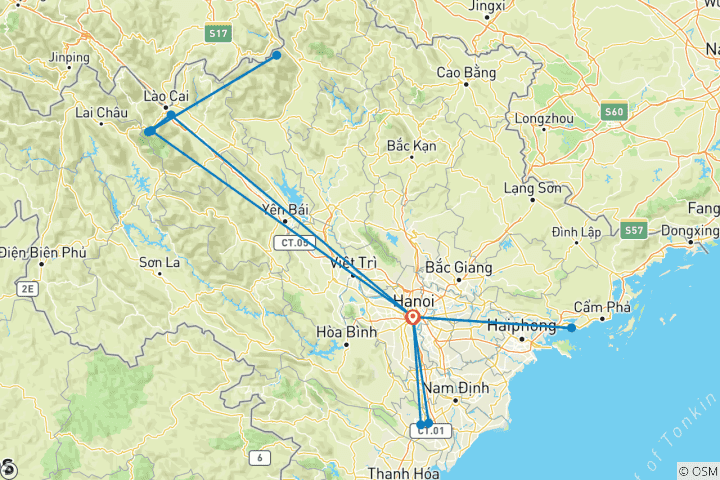 Kaart van Het beste van Noord-Vietnam Rondreis 9 Dagen 8 Nachten (Hanoi, Sapa, Halong Bay en Ninh Binh)