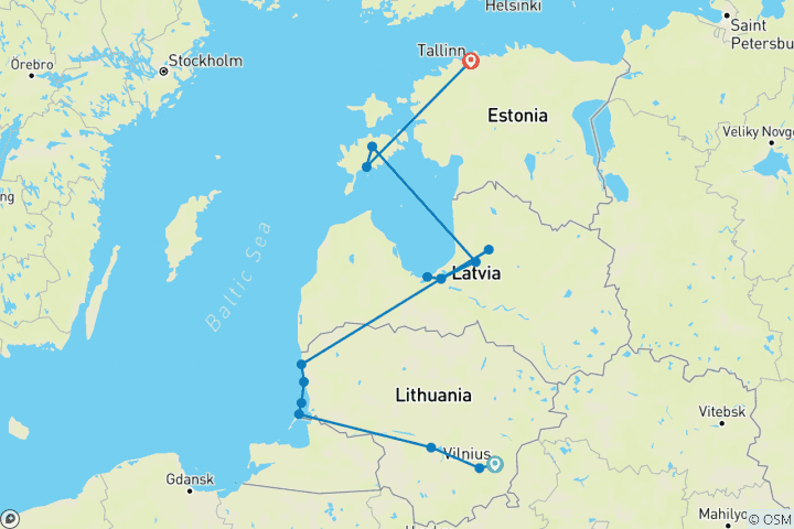 Carte du circuit Cycle de la Lituanie à l'Estonie