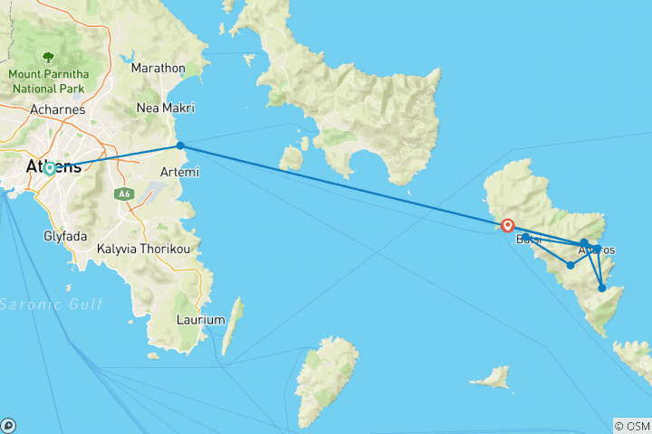 Carte du circuit Trek autoguidée sur le sentier d'Andros