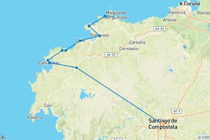 Carte du circuit Camino dos Faros : Le chemin des phares